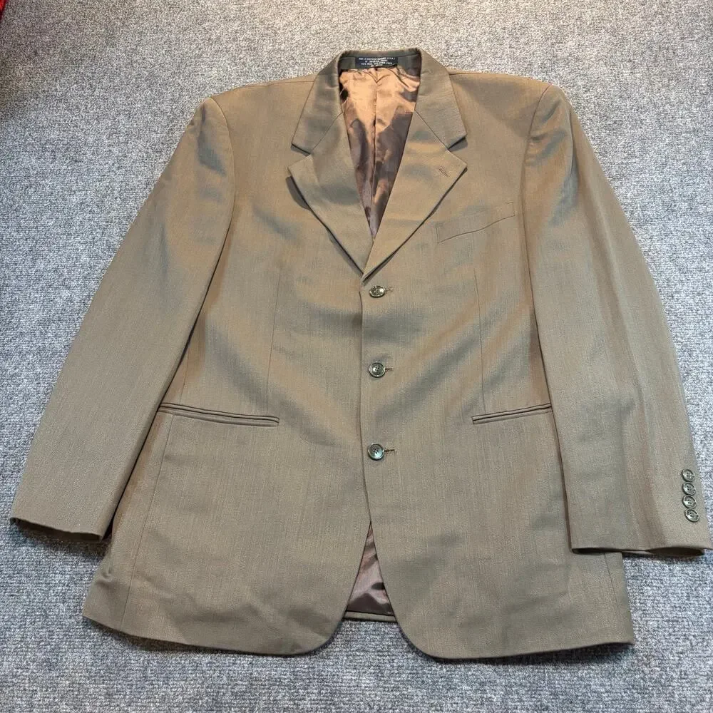 Albert Nipon Golden Fil Wool Suit Mens 42R Taupe Brown 2 Piece Set Blazer Pants